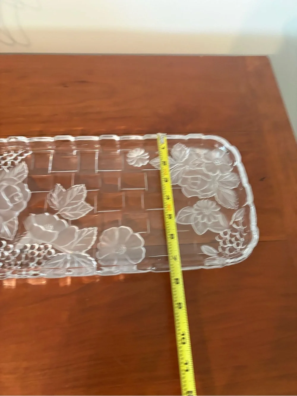 Frosted Floral Crystal Serving Tray 14.5” Crystal Clear Napoli Japan